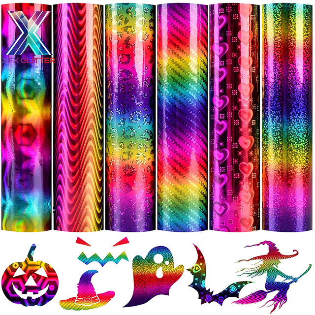 XFX HTV 6 PCS 12 X 10 Holographic Rainbow Adhesive Vinyl